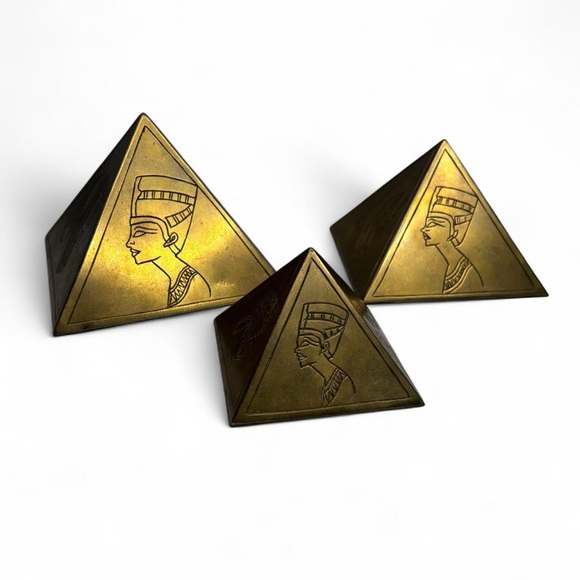 Set Of 3 Vintage Brass Egyptian Pyramids - Picture 4 of 11